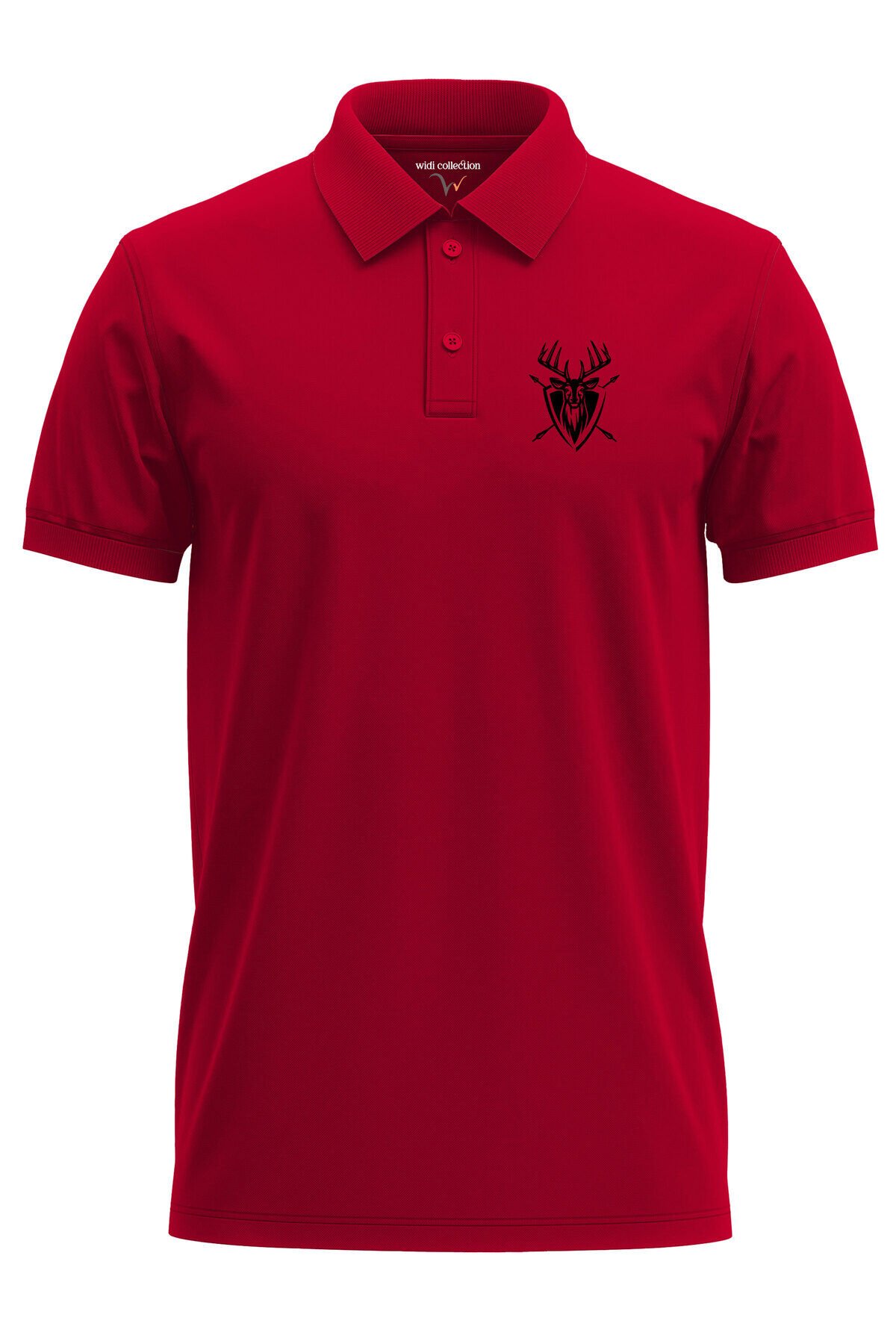 Avcılık Hunting Geyik Avı Baskılı Yaban Hayatı Vahşi Yaşam Regular Fit Polo Yaka Siyah T-shirt Kırmızı - L