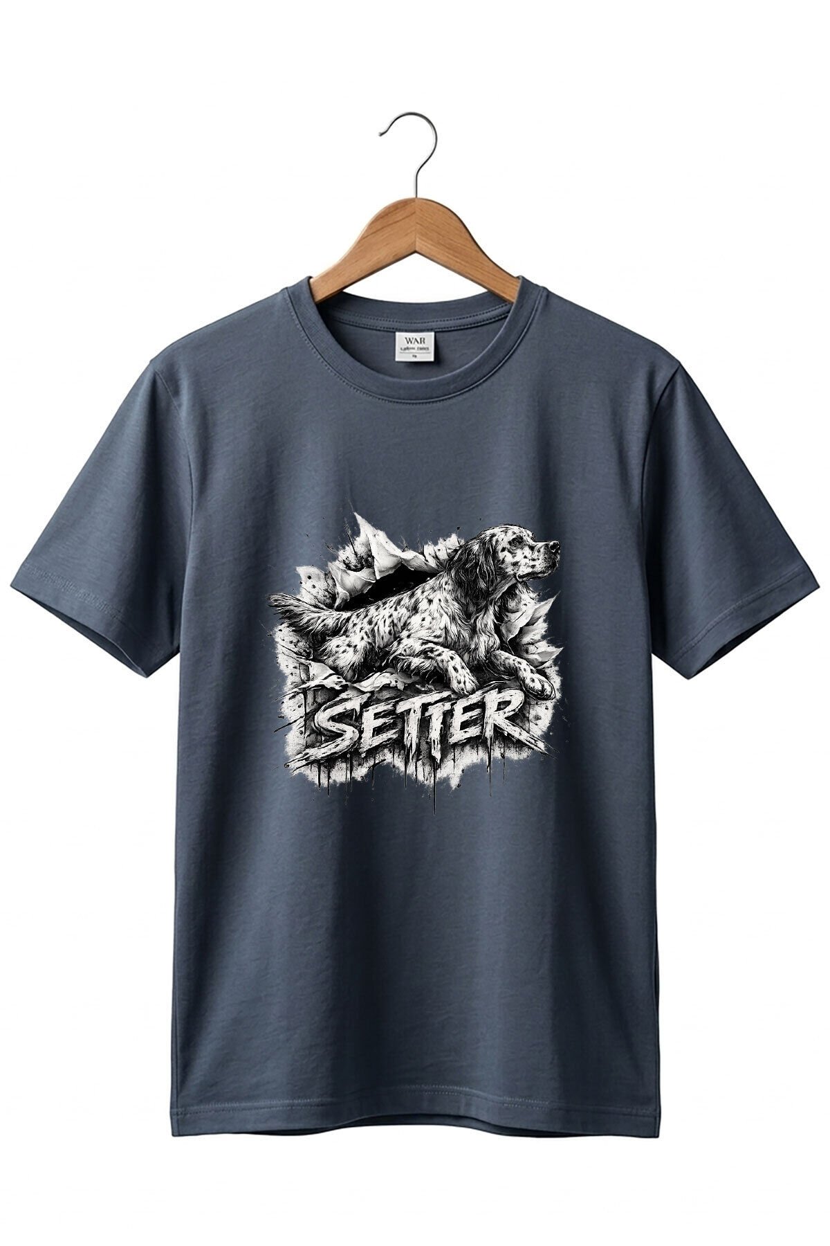 Unisex English Setter Köpek Baskılı Hunting Doğa %100 Pamuk Basic T-Shirt Antrasit Gri - L