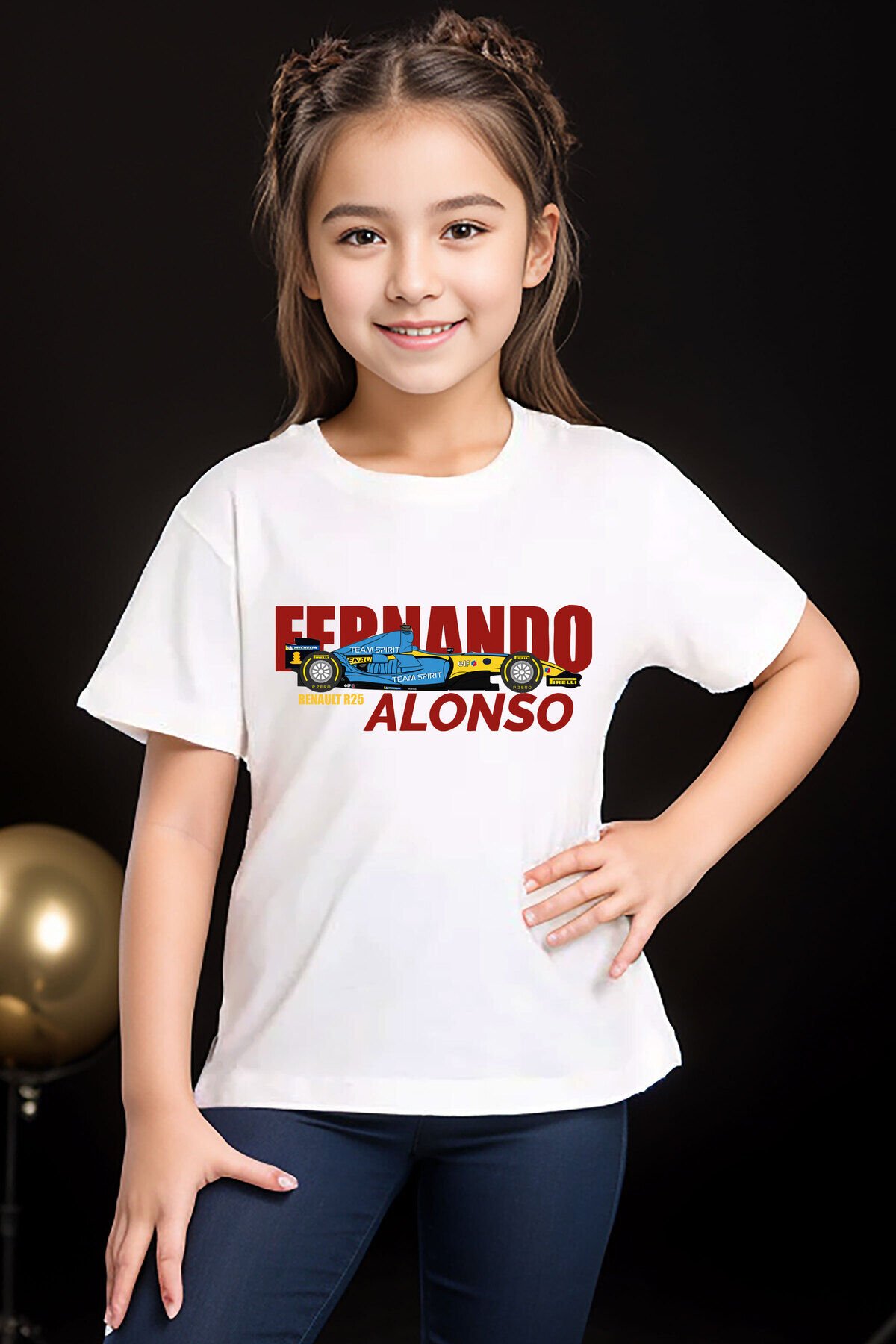 Formula F1 Fernando Baskılı %100 Pamuk Erkek Çocuk Kız Çocuk Yüksek Kaliteli Premium Beyaz T-shirt Beyaz - 13-14 Yaş
