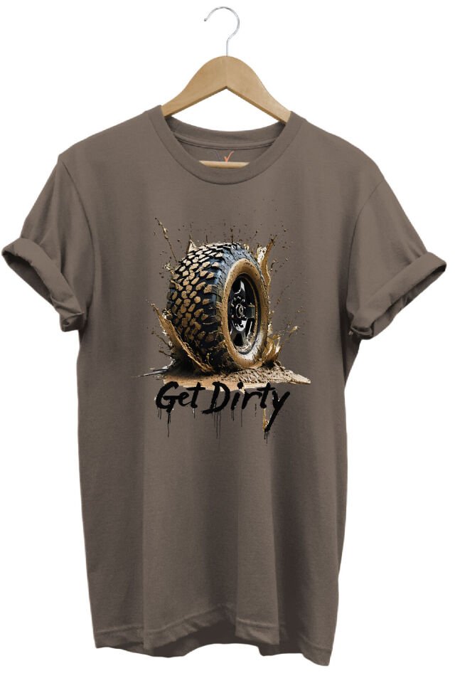 4x4 Off Road Mud Truck Baskılı Dağ Aracı Tekerlek Baskılı %100 Pamuk Regular Fit Unisex T-Shirt Kahverengi - S