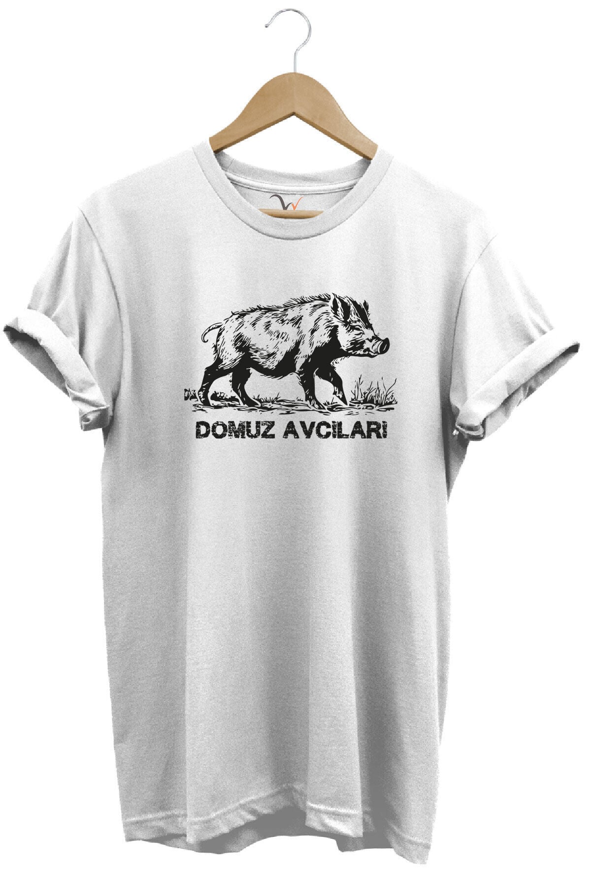 Avcılık Hunter Domuz Avcıları Baskılı Domuz Avı %100 Pamuk Regular Fit Beyaz T-shirt