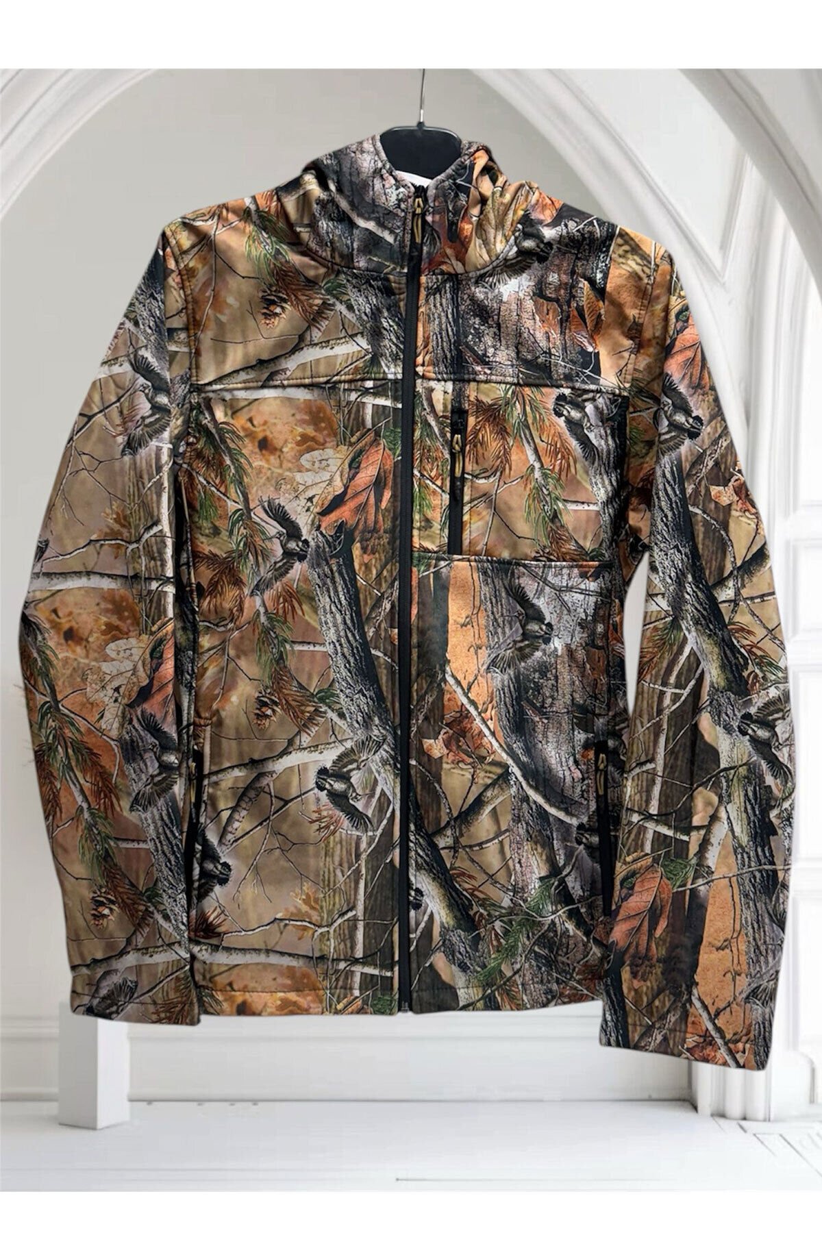 Kışlık Outdoor Hunter Avcılık Su ve Rüzgar Geçirmez Erkek Orman Desenli Kamuflaj Softshell Mont Kamuflaj - 2XL