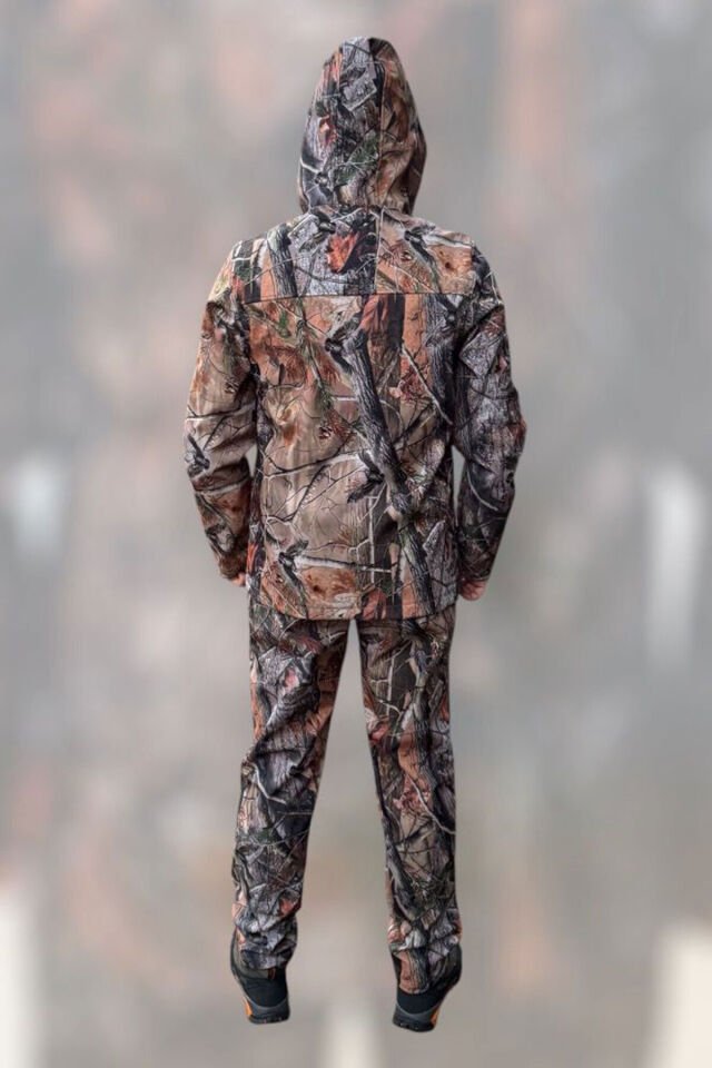 Kışlık Outdoor Hunter Avcılık Su ve Rüzgar Geçirmez Erkek Orman Desenli Kamuflaj Softshell Mont Kamuflaj - 2XL