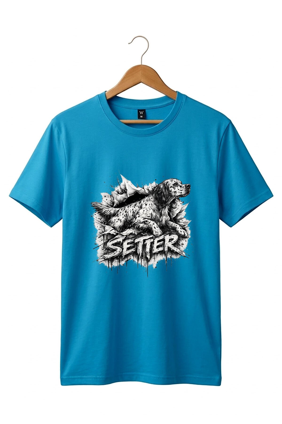 Unisex English Setter Köpek Baskılı Hunting Doğa %100 Pamuk Basic T-Shirt Turkuaz - 2XL