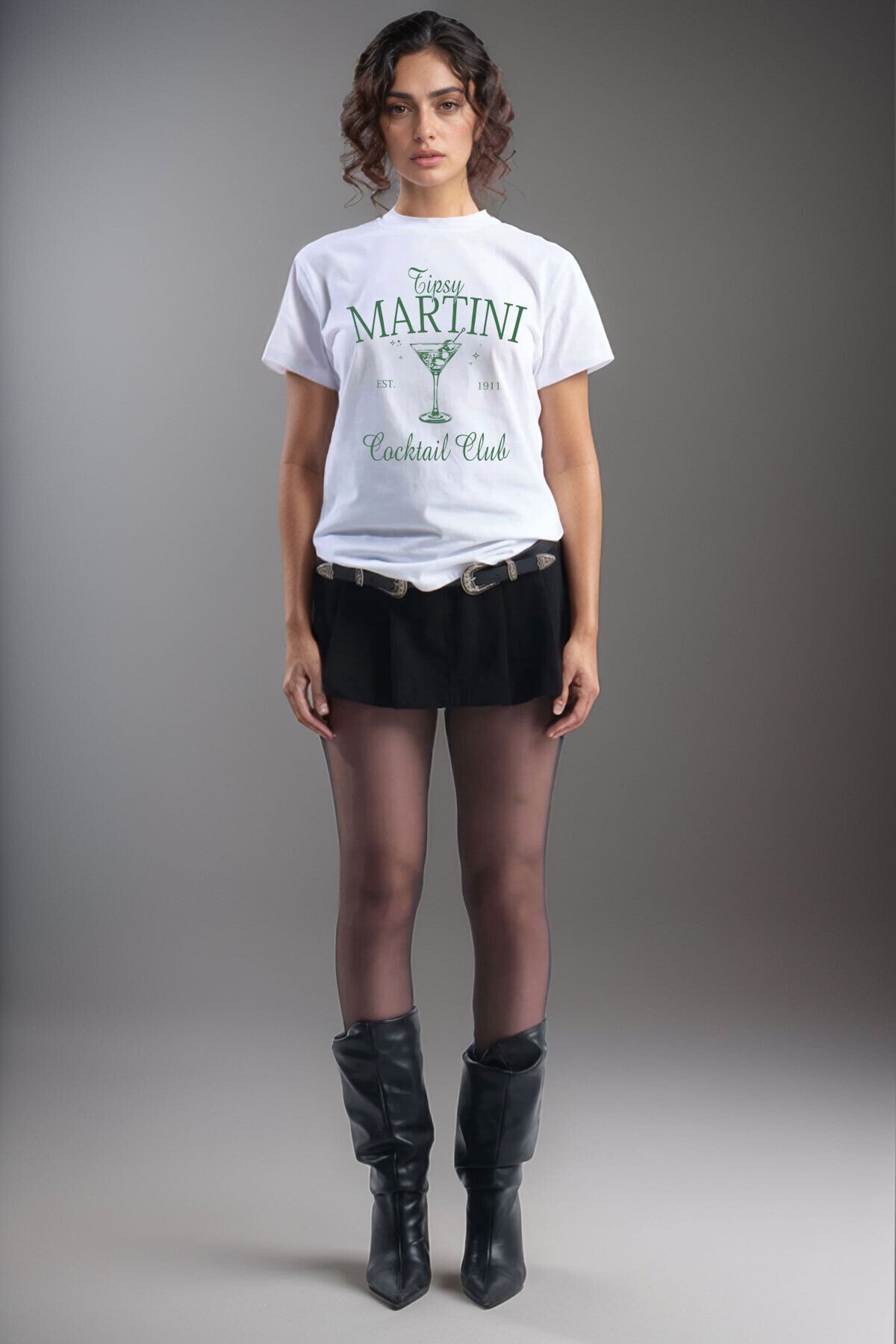 Tipsy Martini Cocktail Club Tasarım Baskılı Old Money Y2k %100 Pamuk Regular Fit Premium T-Shirt Beyaz - L