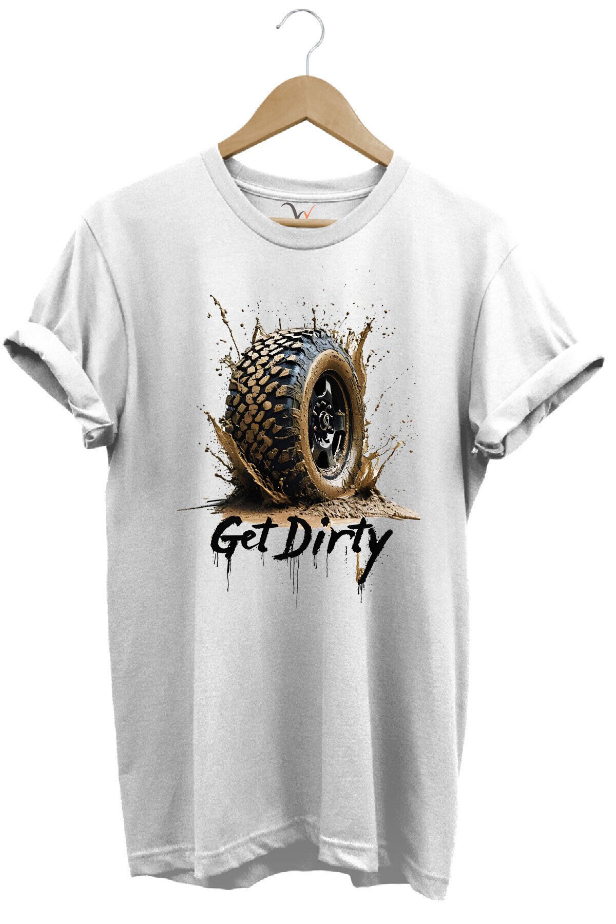 4x4 Off Road Mud Truck Baskılı Dağ Aracı Tekerlek Baskılı %100 Pamuk Regular Fit Unisex T-Shirt Beyaz - XL