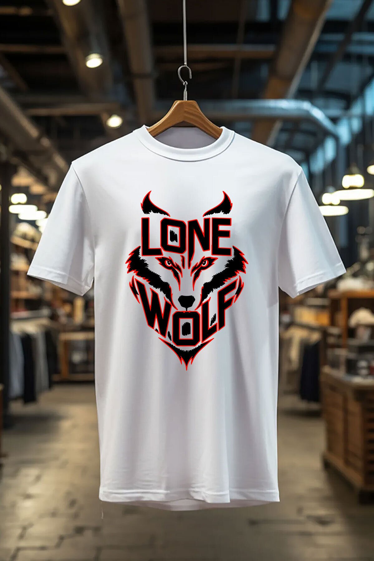 Asil Kurt Yalnız Kurt Baskılı %100 Pamuk Regular Fit Bisiklet Yaka Beyaz Beyaz T-shirt Beyaz - M
