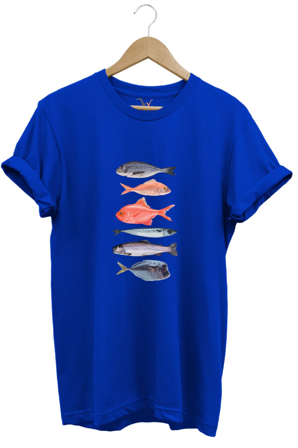 Fishing Balıkçılık Baskılı Renkli Çeşitli Balık Tasarım %100 Pamuk Regular Fit Bisiklet Yaka T-Shirt