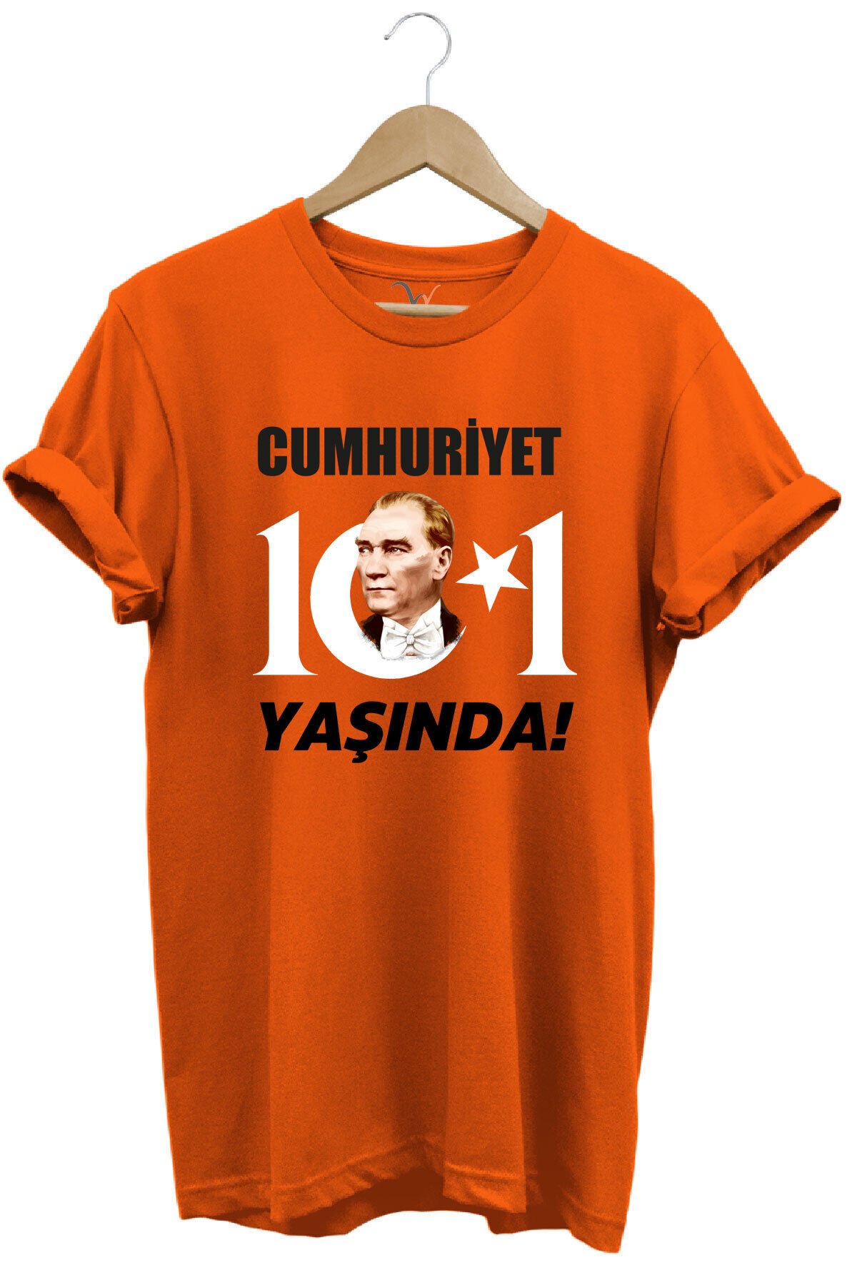 29 Ekim Cumhuriyet Bayramı Atatürk Ay Yıldız Baskılı Cumhuriyet 101 Yaşında Türkiye Turuncu T-shirt Turuncu - 2XL