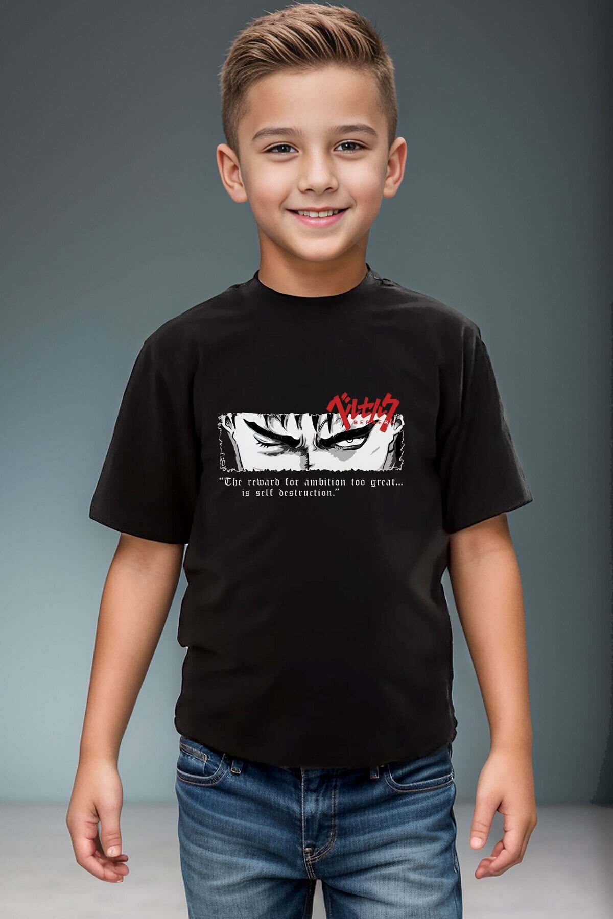 Berserk Anime Manga Baskılı %100 Pamuk Erkek Çocuk Kız Çocuk Yüksek Kaliteli Premium Siyah T-shirt Siyah - 9-10 Yaş