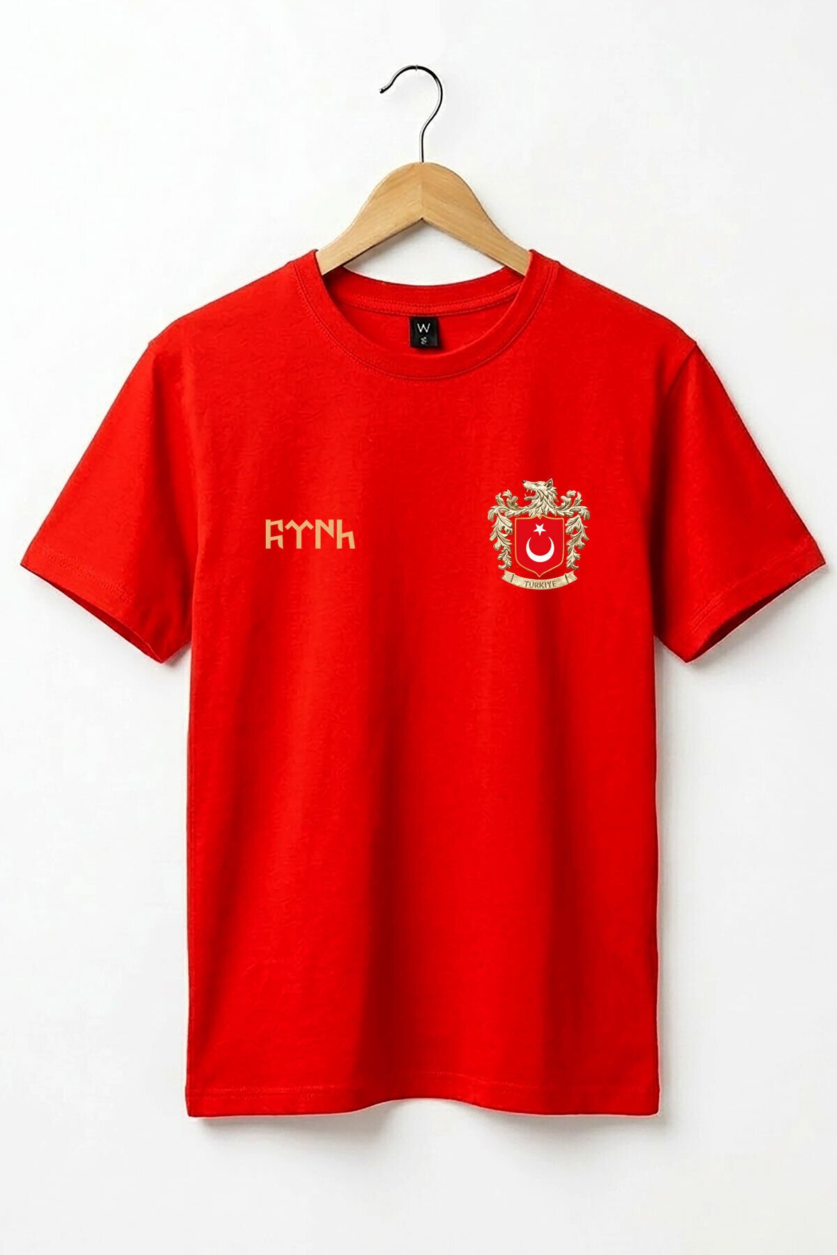 TÜRK Bozkurt Baskılı Bozkurt Sembolü TÜRKİYE ve TÜRK Bayrağı Kurt Regular Fit %100 Pamuk T-Shirt Kırmızı - S