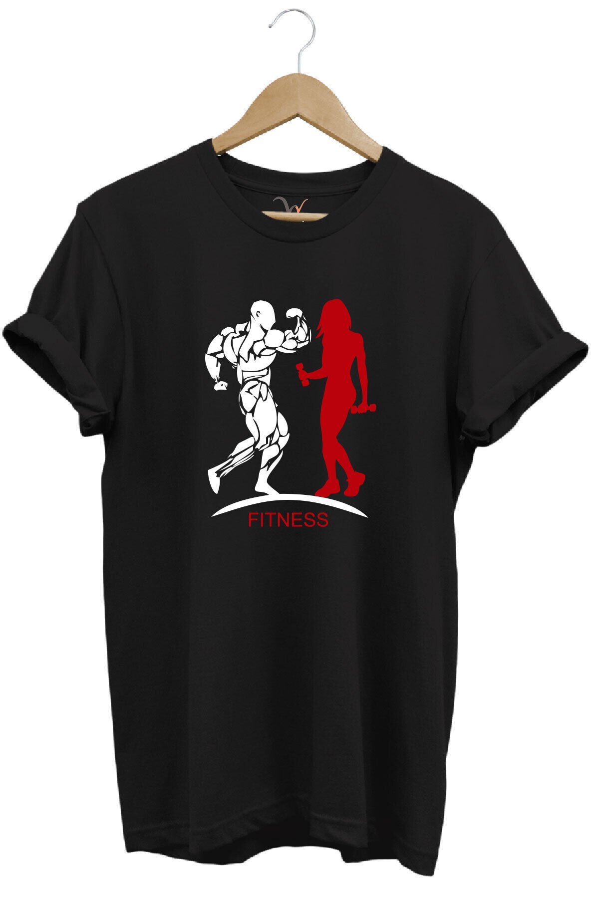 Gym Fitness Spor Yapan Kadın Ve Erkek Baskılı %100 Pamuk Regular Fit Bisiklet Yaka Gri T-shirt Siyah - XL
