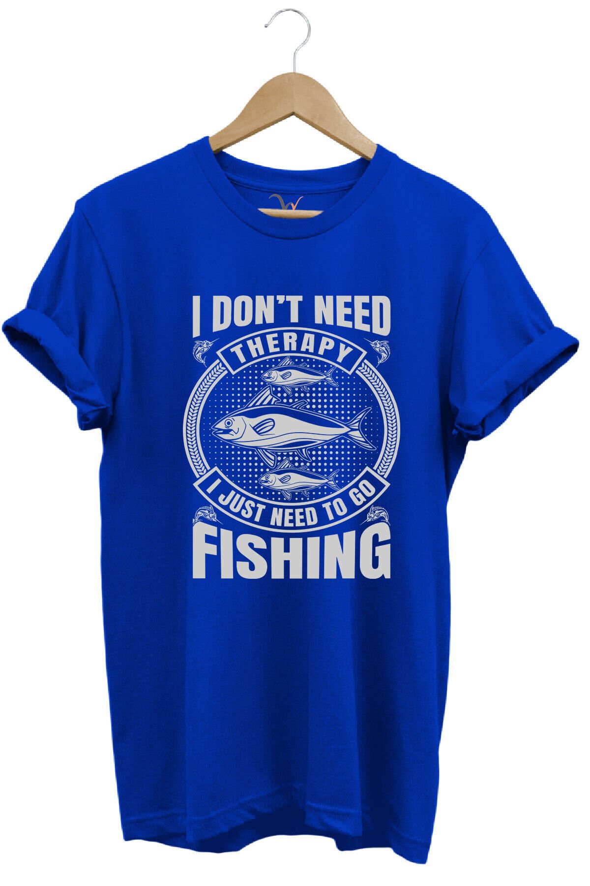 Fishing Balıkçı Balık Baskılı %100 Pamuk Regular Fit Mavi T-shirt