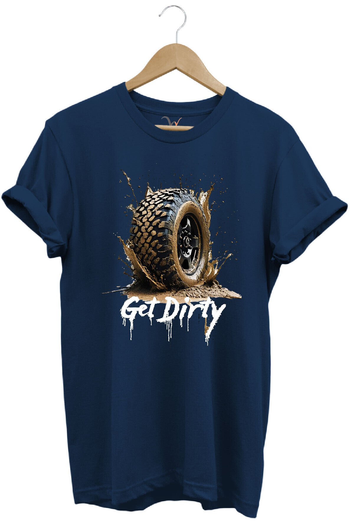 4x4 Off Road Mud Truck Baskılı Dağ Aracı Tekerlek Baskılı %100 Pamuk Regular Fit Unisex T-Shirt Lacivert - M