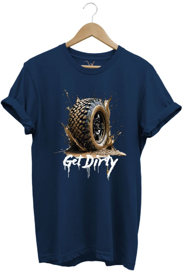 4x4 Off Road Mud Truck Baskılı Dağ Aracı Tekerlek Baskılı %100 Pamuk Regular Fit Unisex T-Shirt Lacivert - 3XL