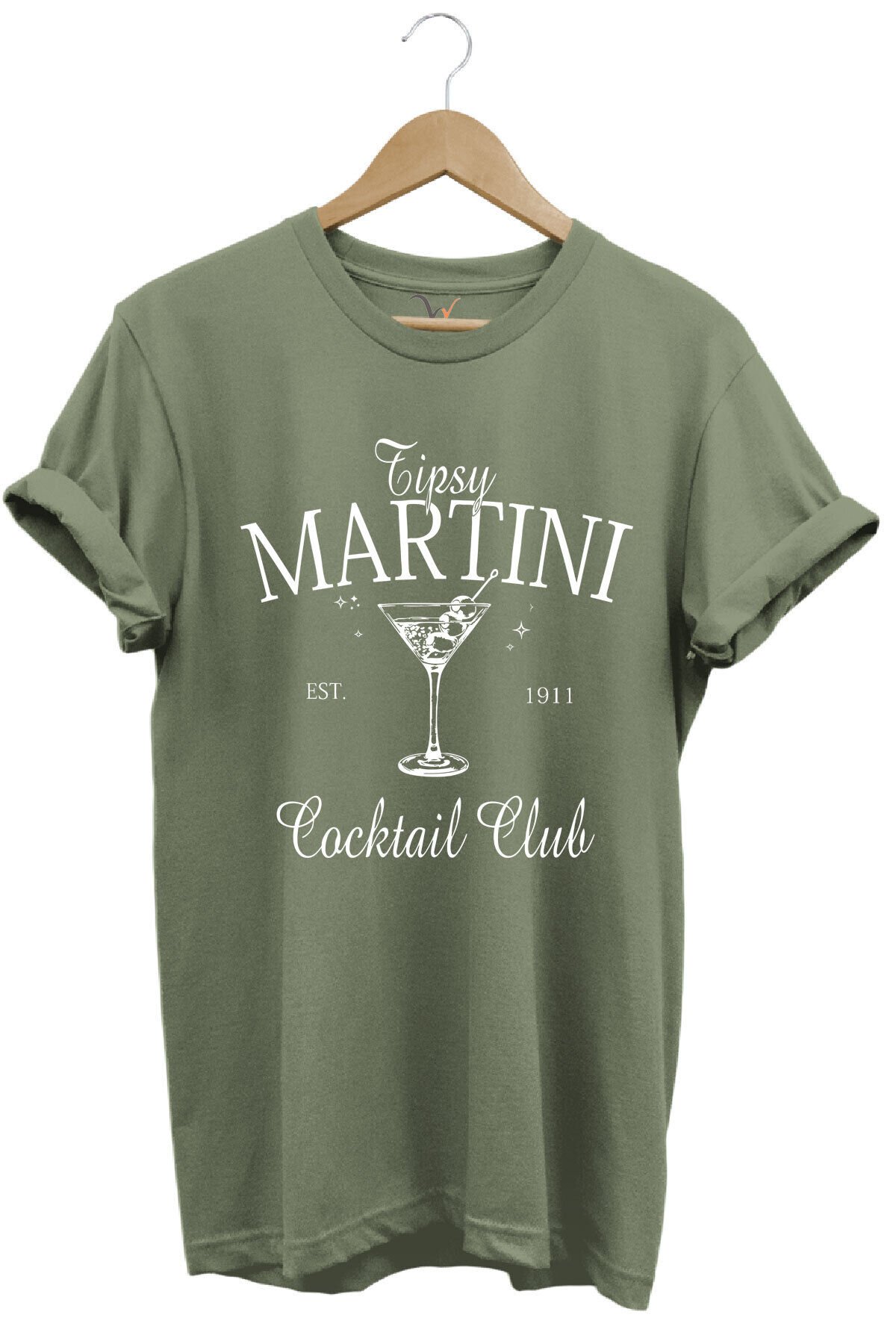 Tipsy Martini Cocktail Club Tasarım Baskılı Old Money Y2k %100 Pamuk Regular Fit Premium T-Shirt Haki - 2XL