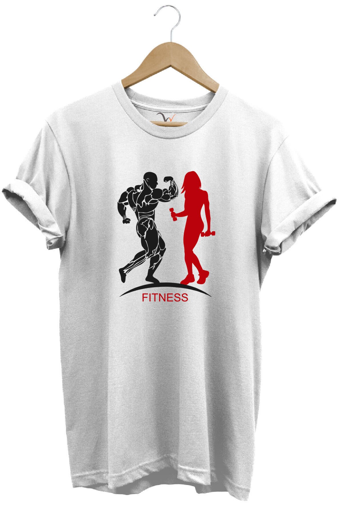 Gym Fitness Spor Yapan Kadın Ve Erkek Baskılı %100 Pamuk Regular Fit Bisiklet Yaka Gri T-shirt Beyaz - L