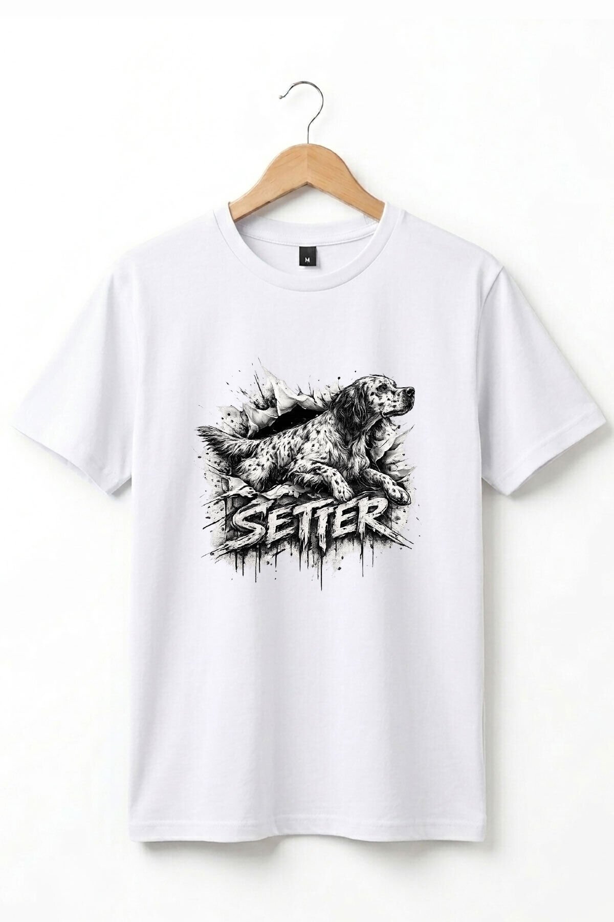 Unisex English Setter Köpek Baskılı Hunting Doğa %100 Pamuk Basic T-Shirt Beyaz - S