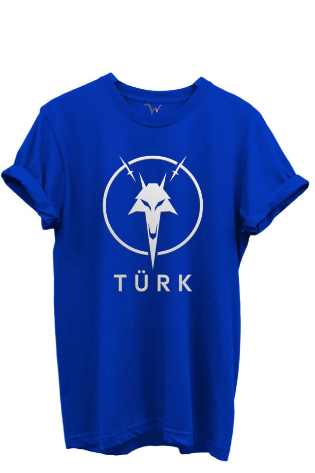 KURT ve TÜRK Özel Koleksiyon Serisi-4 Tasarım Baskılı %100 Pamuk T-shirt Mavi - S