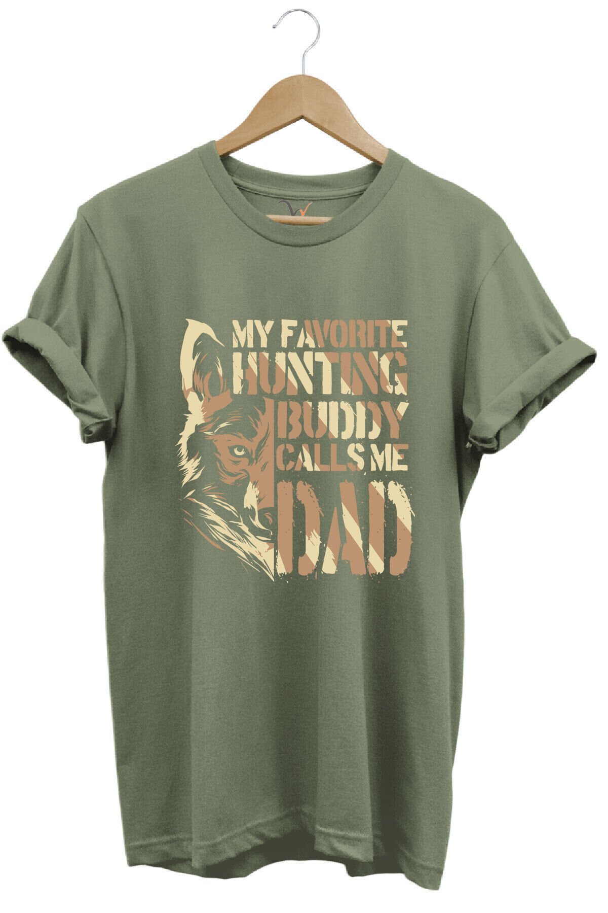 Hunting Avcılık Kurt Poster Baskılı %100 Pamuk Regular Fit Bisiklet Yaka Mavi T-shirt Haki - 3XL