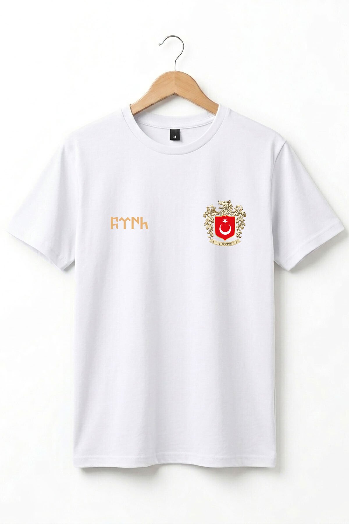 TÜRK Bozkurt Baskılı Bozkurt Sembolü TÜRKİYE ve TÜRK Bayrağı Kurt Regular Fit %100 Pamuk T-Shirt Beyaz - XL