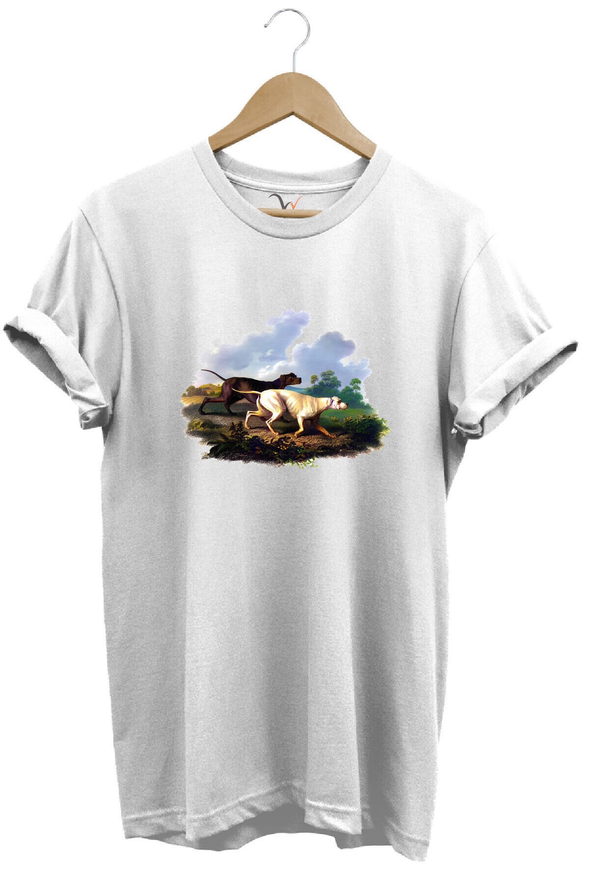 Hunting Avcılık Av Köpekleri Ve Orman Baskılı Doğa Vahşi Yaşam %100 Pamuk Regular Fit Beyaz T-shirt Beyaz - S