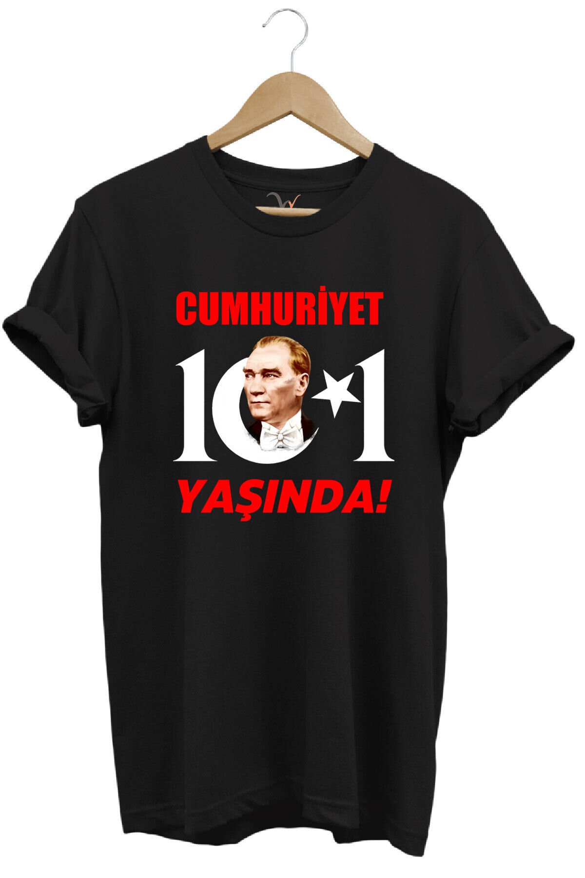29 Ekim Cumhuriyet Bayramı Atatürk Ay Yıldız Baskılı Cumhuriyet 101 Yaşında Türkiye Turuncu T-shirt Siyah - 2XL