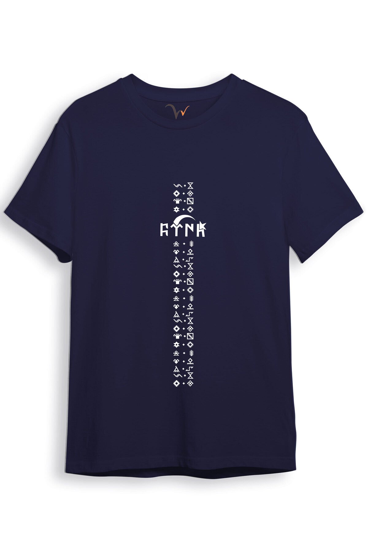 TÜRKİYE TÜRK Yazısı ve Göktürk Alfabesi Sembolleri Ay Yıldız ve Hilal Baskılı Regular Fit T-Shirt Lacivert - 3XL