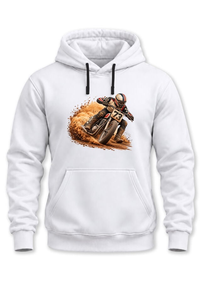 Unisex Flat Track Motosiklet Baskılı Kapüşonlu Sweatshirt Dirt Track Yarış Tasarım
