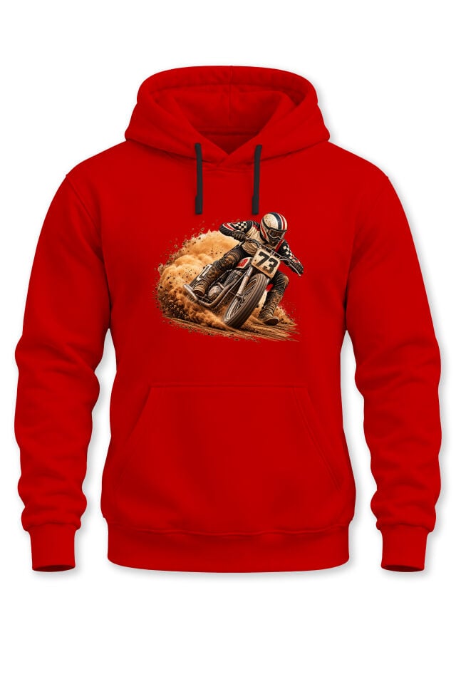 Unisex Flat Track Motosiklet Baskılı Kapüşonlu Sweatshirt Dirt Track Yarış Tasarım