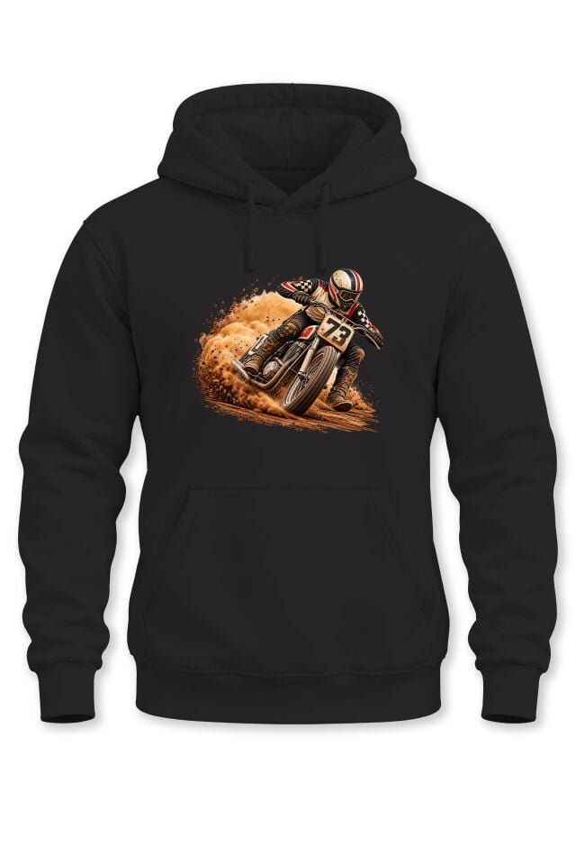 Unisex Flat Track Motosiklet Baskılı Kapüşonlu Sweatshirt Dirt Track Yarış Tasarım