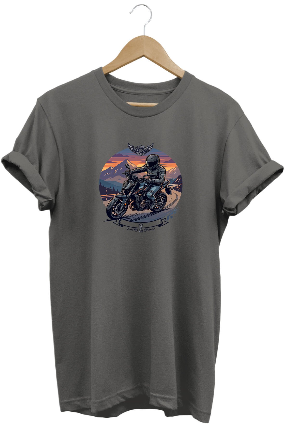 Motorsiklet Baskılı Erkek Tişört Vintage Retro Tasarım Grafik Baskı Bisiklet Yaka Antrasit - 2XL