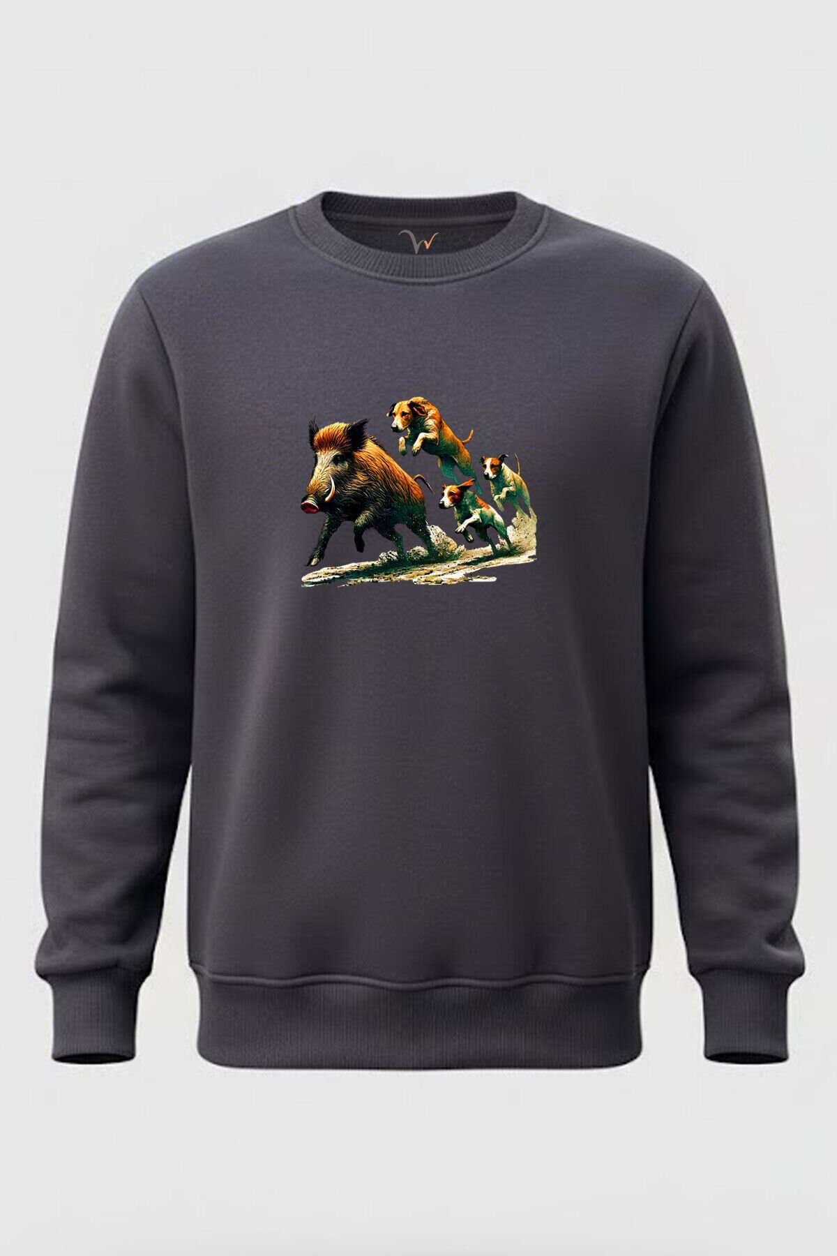 Avcılık Hunter Domuz Ve Av Köpekleri Baskılı %100 Pamuk Regular Fit Bisiklet Yaka 3 İp Sweatshirt