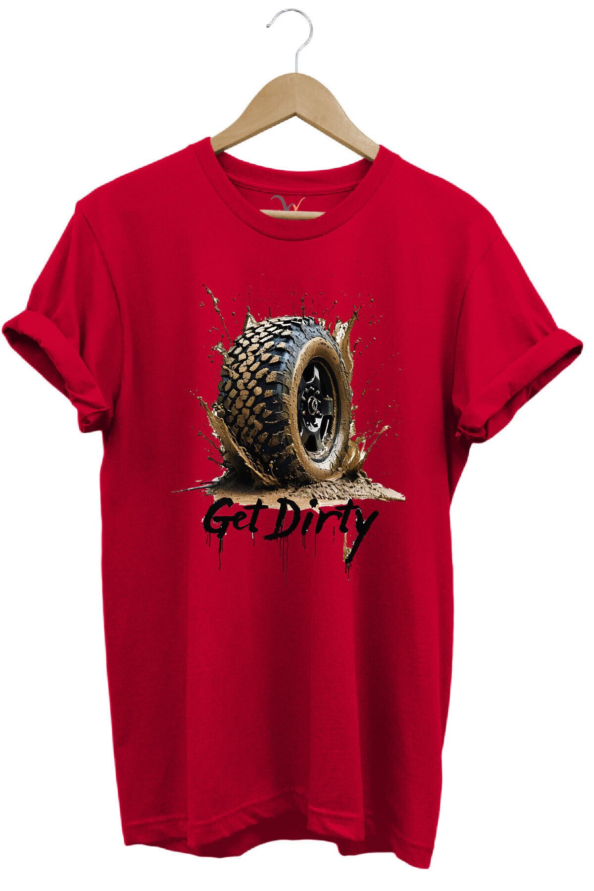 4x4 Off Road Mud Truck Baskılı Dağ Aracı Tekerlek Baskılı %100 Pamuk Regular Fit Unisex T-Shirt Kırmızı - XL