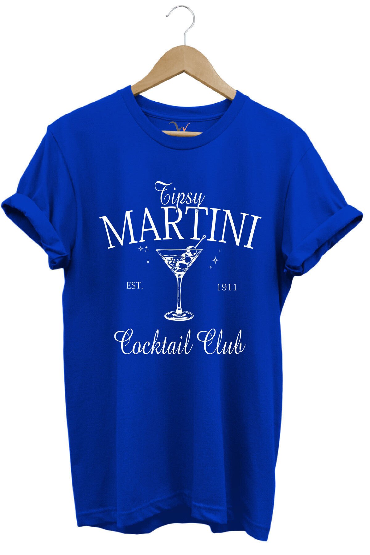 Tipsy Martini Cocktail Club Tasarım Baskılı Old Money Y2k %100 Pamuk Regular Fit Premium T-Shirt Mavi - S