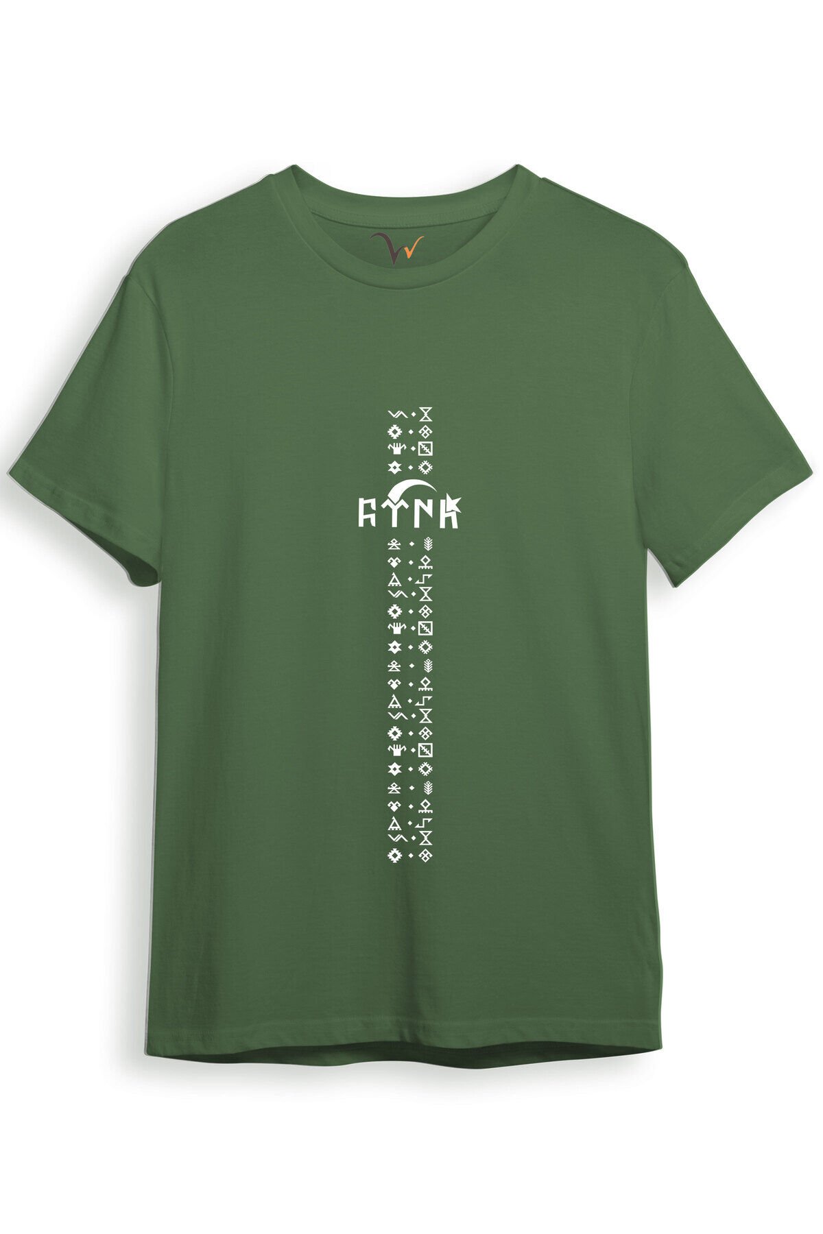 TÜRKİYE TÜRK Yazısı ve Göktürk Alfabesi Sembolleri Ay Yıldız ve Hilal Baskılı Regular Fit T-Shirt Haki - S