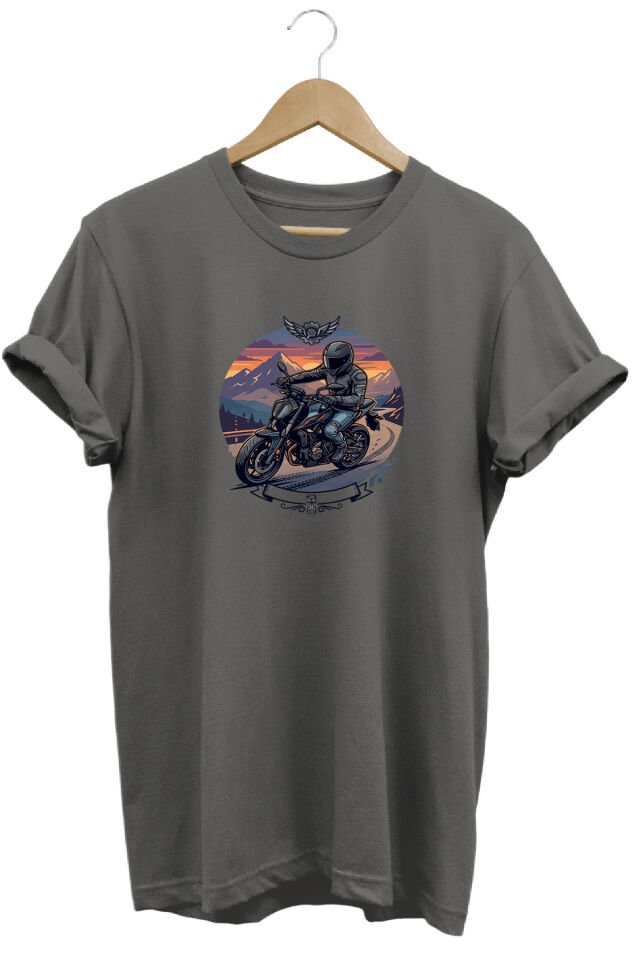 Motorsiklet Baskılı Erkek Tişört Vintage Retro Tasarım Grafik Baskı Bisiklet Yaka Antrasit - S