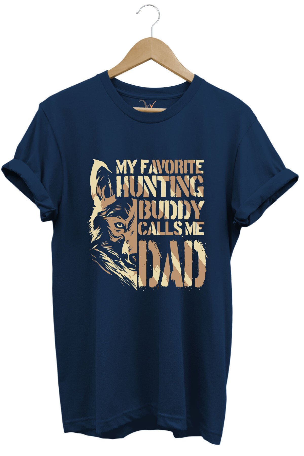 Hunting Avcılık Kurt Poster Baskılı %100 Pamuk Regular Fit Bisiklet Yaka Mavi T-shirt Lacivert - S