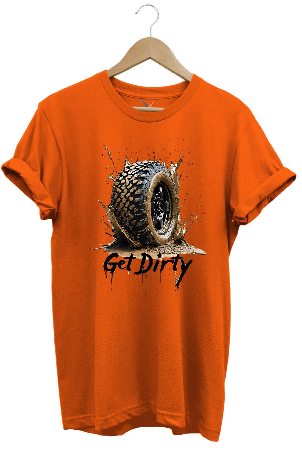 4x4 Off Road Mud Truck Baskılı Dağ Aracı Tekerlek Baskılı %100 Pamuk Regular Fit Unisex T-Shirt Turuncu - 3XL