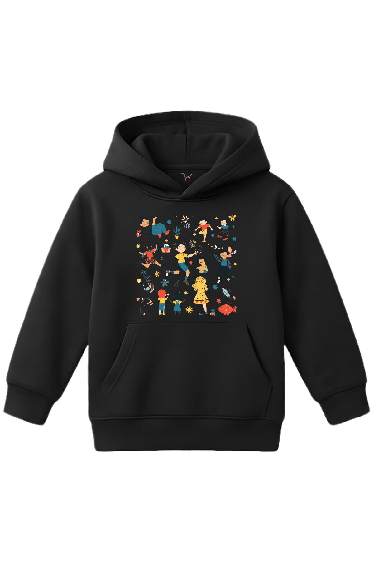 Eğlenceli Çocuk İllüstrasyonlu Regular Fit %100 Pamuk Çocuk Kapüşonlu Siyah Sweatshirt