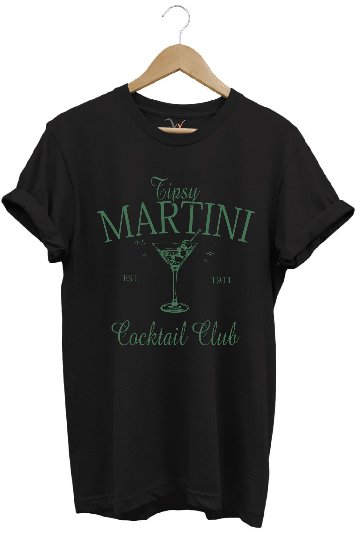 Tipsy Martini Cocktail Club Tasarım Baskılı Old Money Y2k %100 Pamuk Regular Fit Premium T-Shirt Siyah - 5XL
