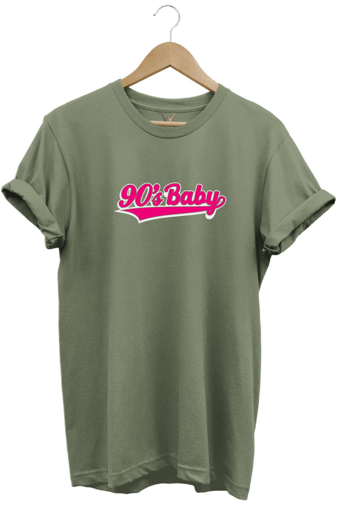 90's Baby 90'lar Çocuğu Baskılı Şık %100 Pamuk Regular Fit Bisiklet Yaka Mavi T-shirt Haki - S