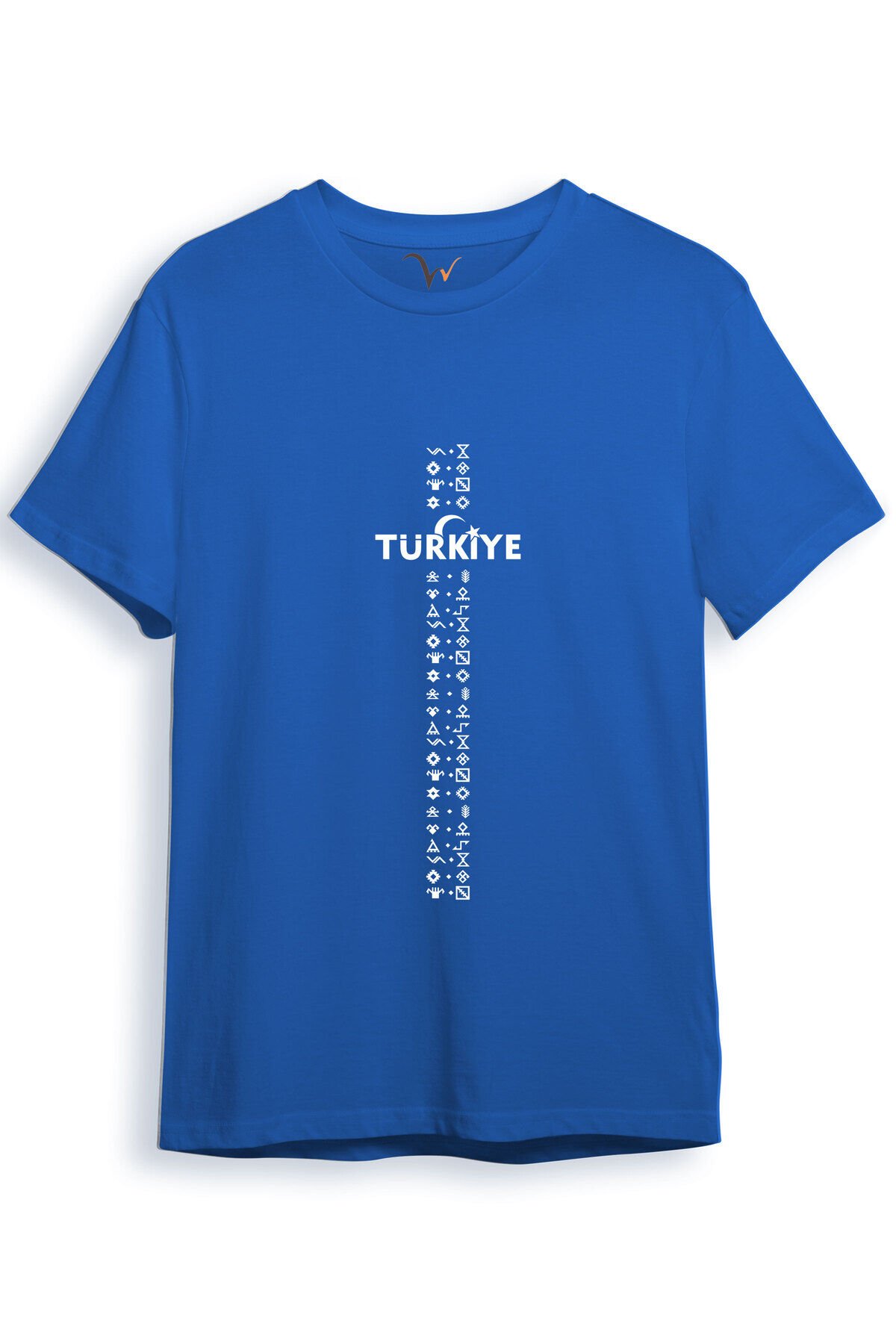 BOZKURT Göktürk Alfabesi TÜRKİYE Sembolleri Yazısı ve Ay Yıldız ve Hilal Baskılı Regular Fit T-Shirt Saks Mavi - L