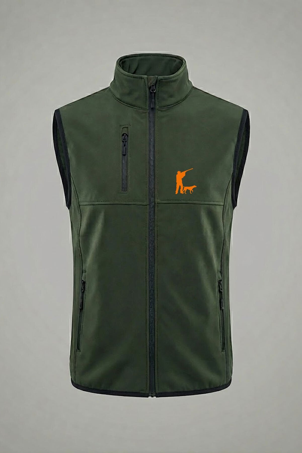 Avcılık Hunting Avcı ve Köpek Baskılı Su ve Rüzgar Geçirmez Erkek Softshell Outdoor Haki Yelek