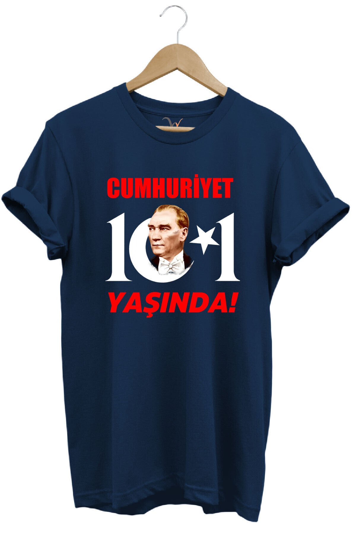 29 Ekim Cumhuriyet Bayramı Atatürk Ay Yıldız Baskılı Cumhuriyet 101 Yaşında Türkiye Turuncu T-shirt Lacivert - 4XL