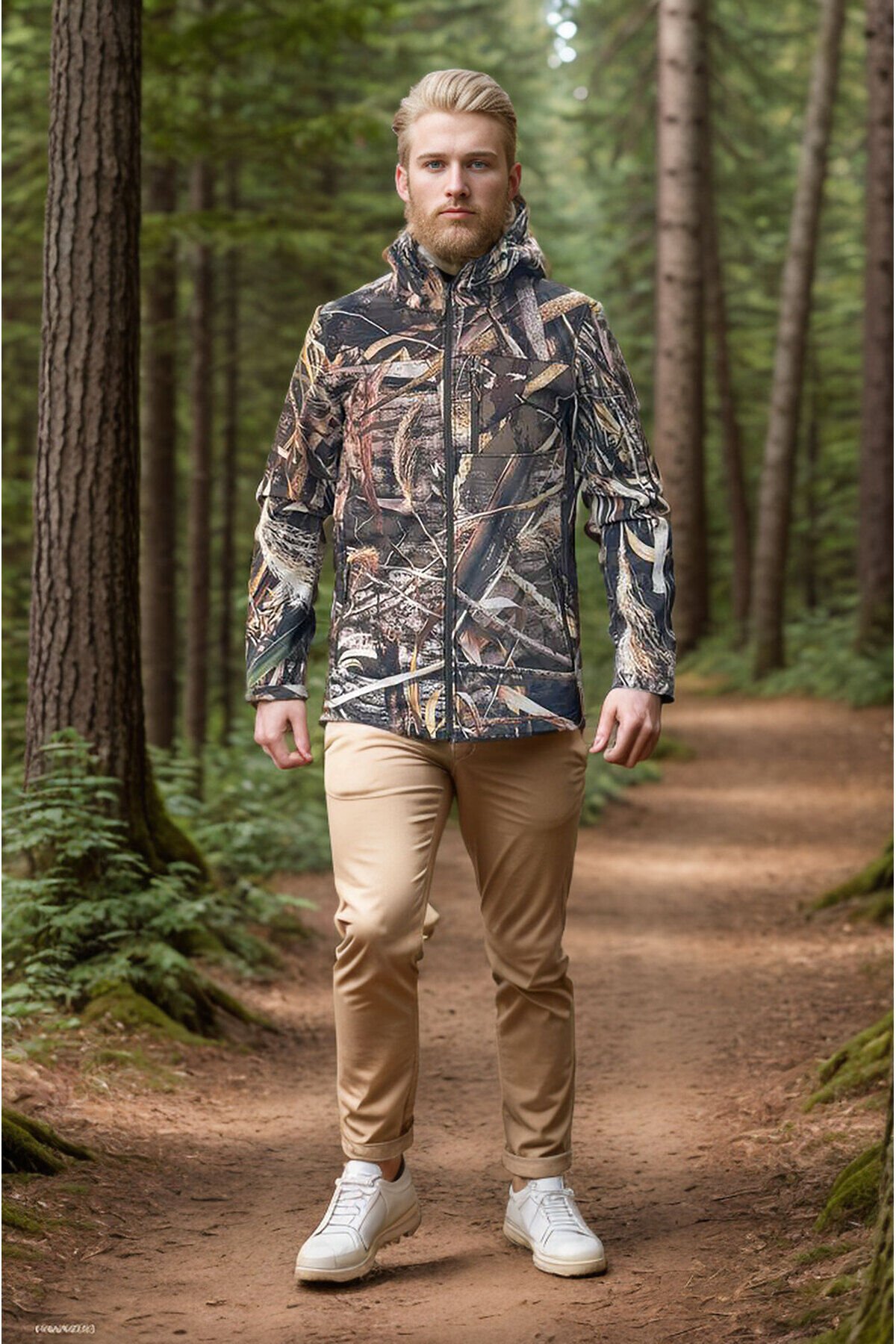 Outdoor Hunter Avcılık Su ve Rüzgar Geçirmez Erkek Saz Desenli Kamuflaj Softshell Mont Kışlık Mont Kamuflaj - XL