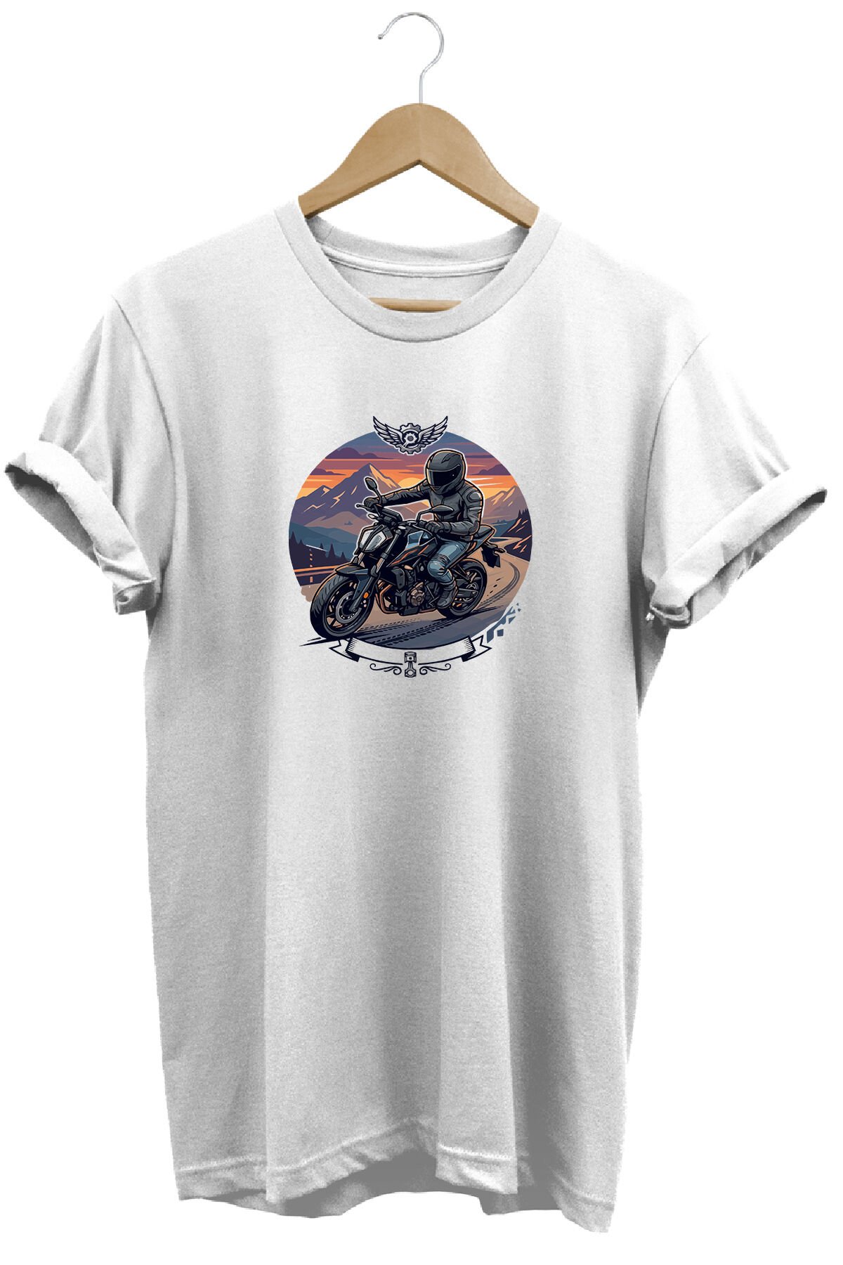 Motorsiklet Baskılı Erkek Tişört Vintage Retro Tasarım Grafik Baskı Bisiklet Yaka Beyaz - 2XL