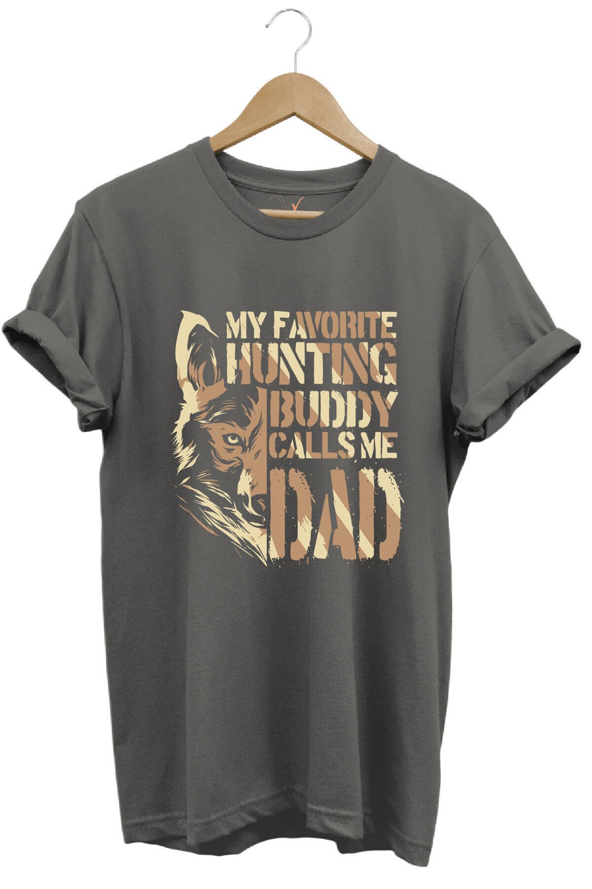 Hunting Avcılık Kurt Poster Baskılı %100 Pamuk Regular Fit Bisiklet Yaka Mavi T-shirt Gri - S