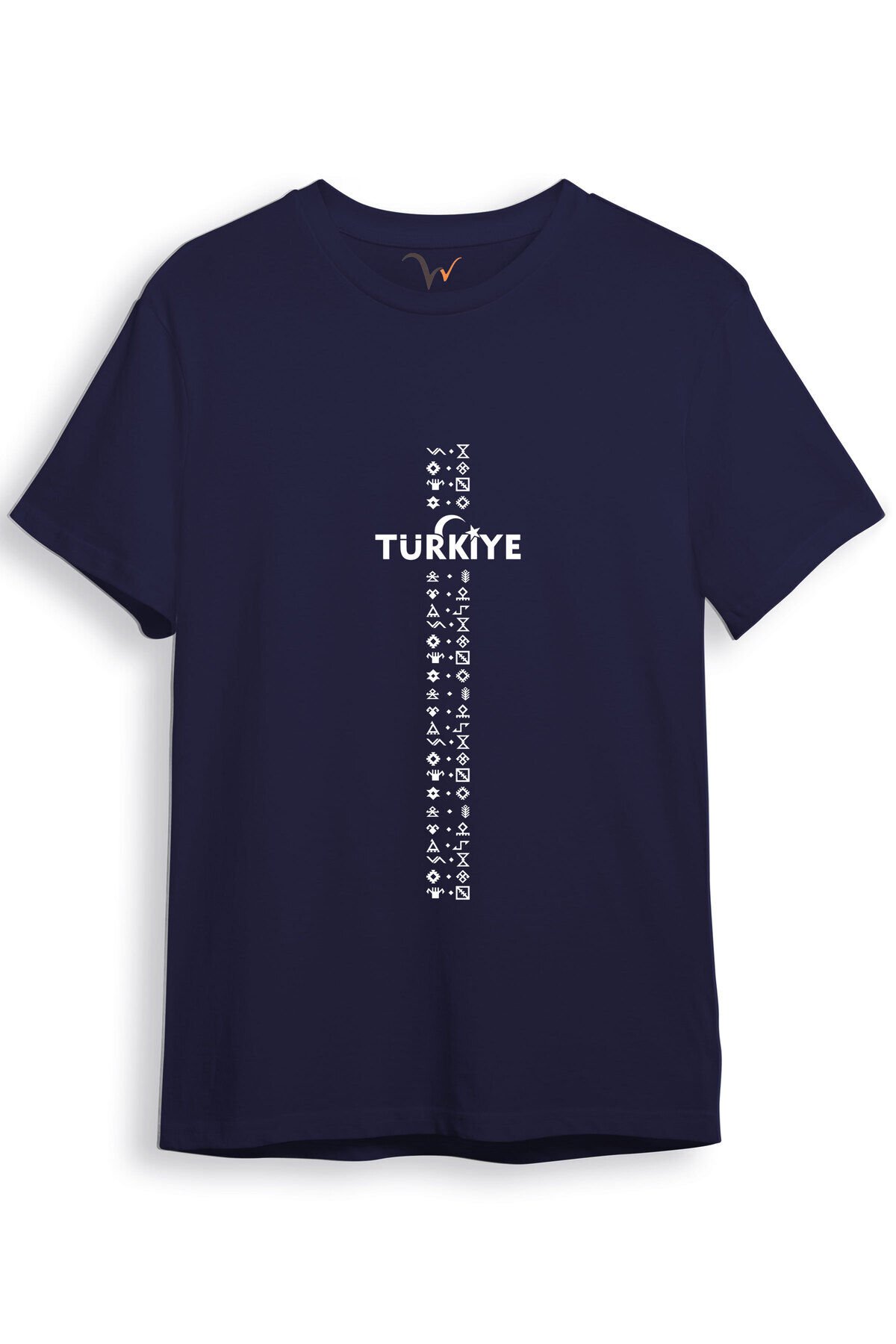 BOZKURT Göktürk Alfabesi TÜRKİYE Sembolleri Yazısı ve Ay Yıldız ve Hilal Baskılı Regular Fit T-Shirt Lacivert - XL