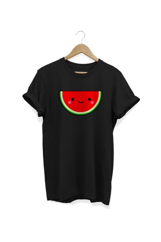 Gülen Karpuz Baskılı Siyah T-shirt